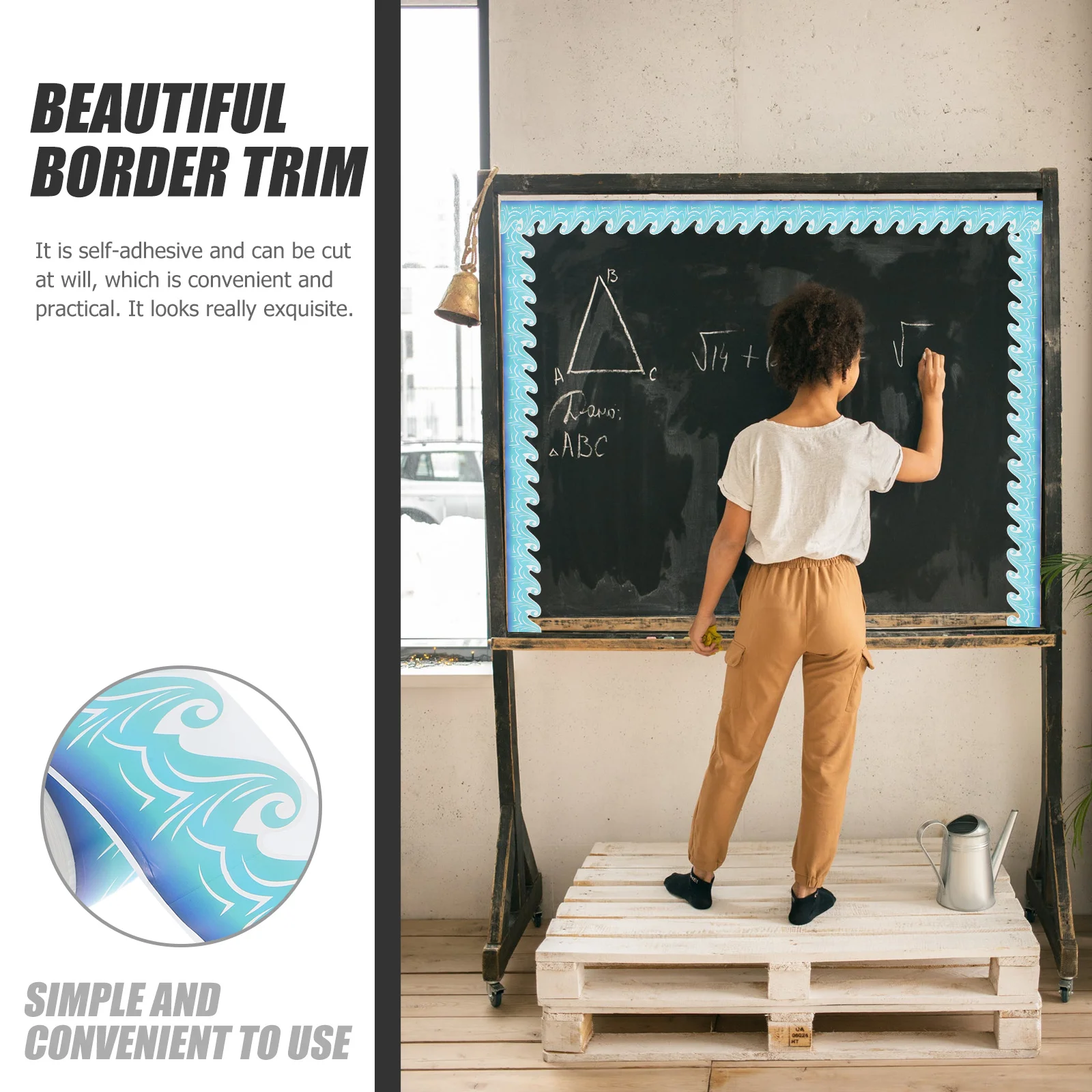 

Border Sticker Classroom Bulletin Board Decorations Wavy Chalkboard Self Adhesive Trim Peel and