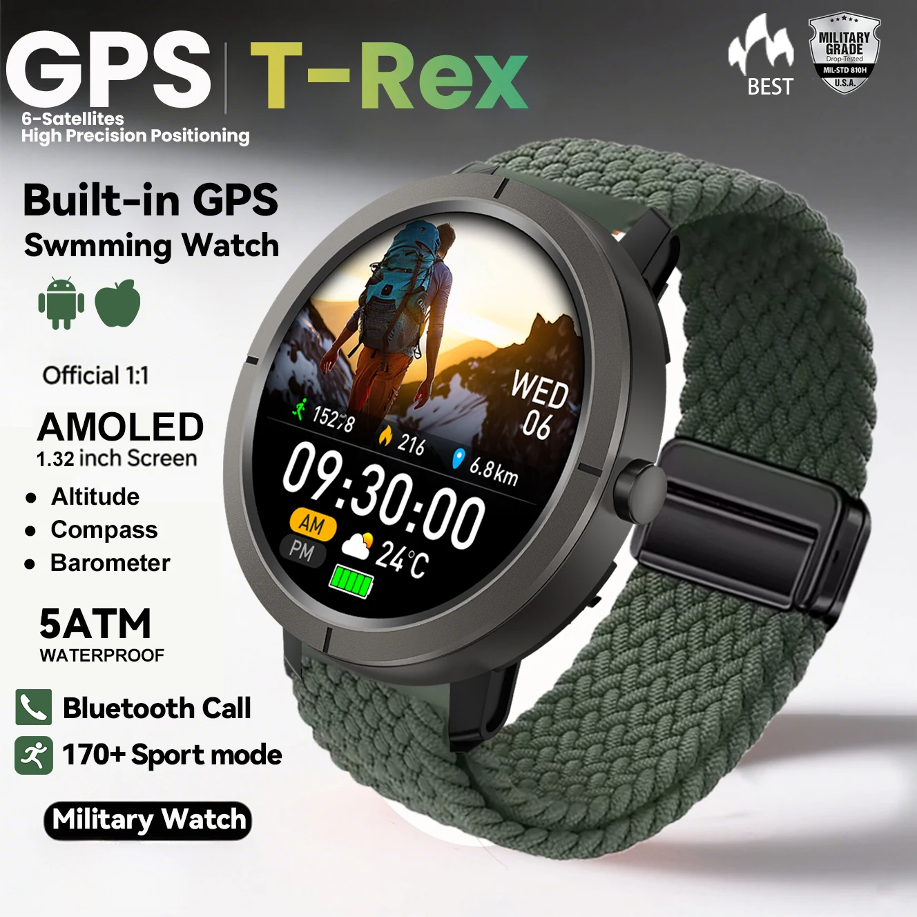 

2025New Professional GPS Sports Smart Watch Outdoor RIDE Run GPS track Swim Watchs Compass Altimeter 5ATM Sports Bracelets Men