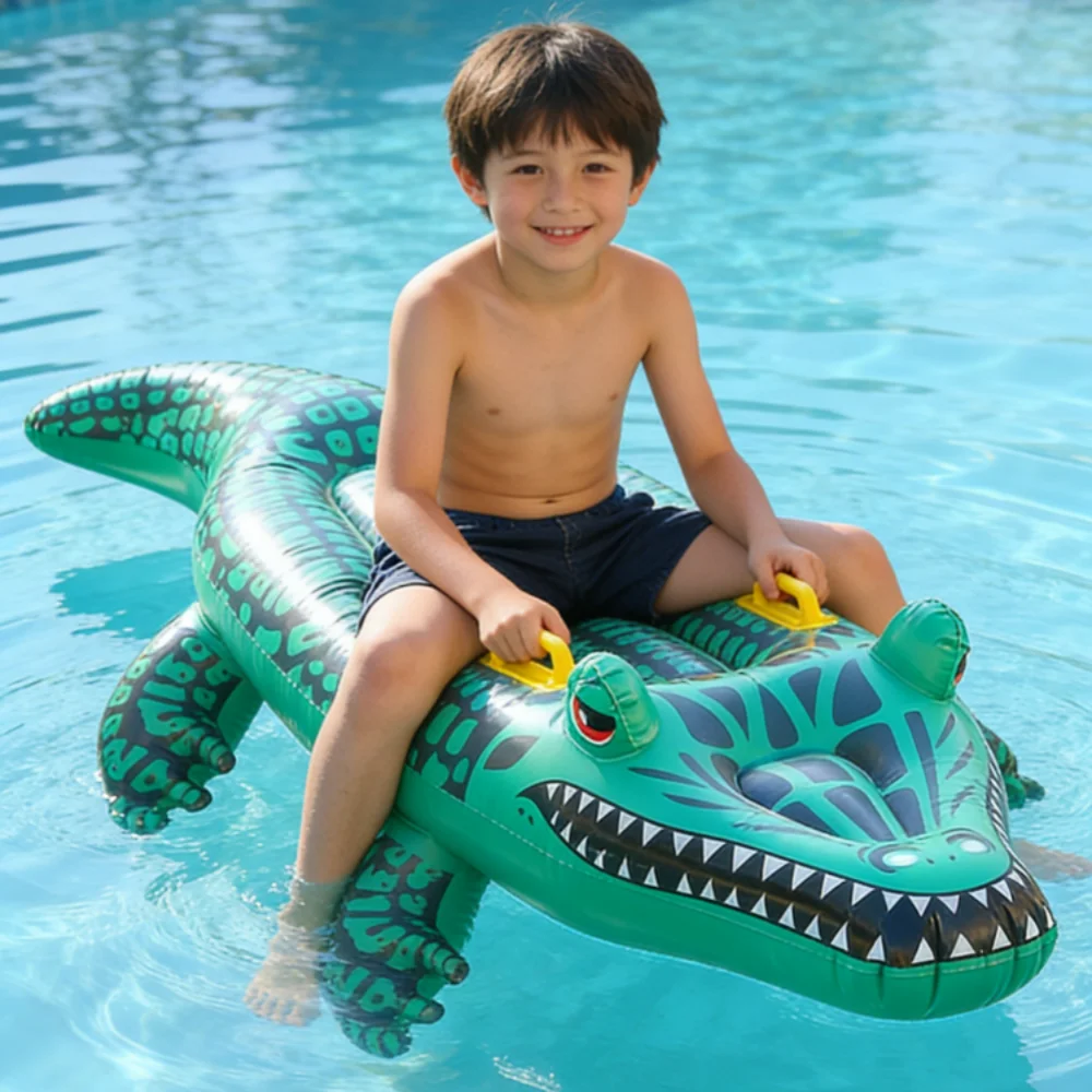 Summer Pool Inflatable Toys 140cm Cartoon Crocodile Shape Floating Pad  for Kids Adults PVC Thickened Air Beach Party Water