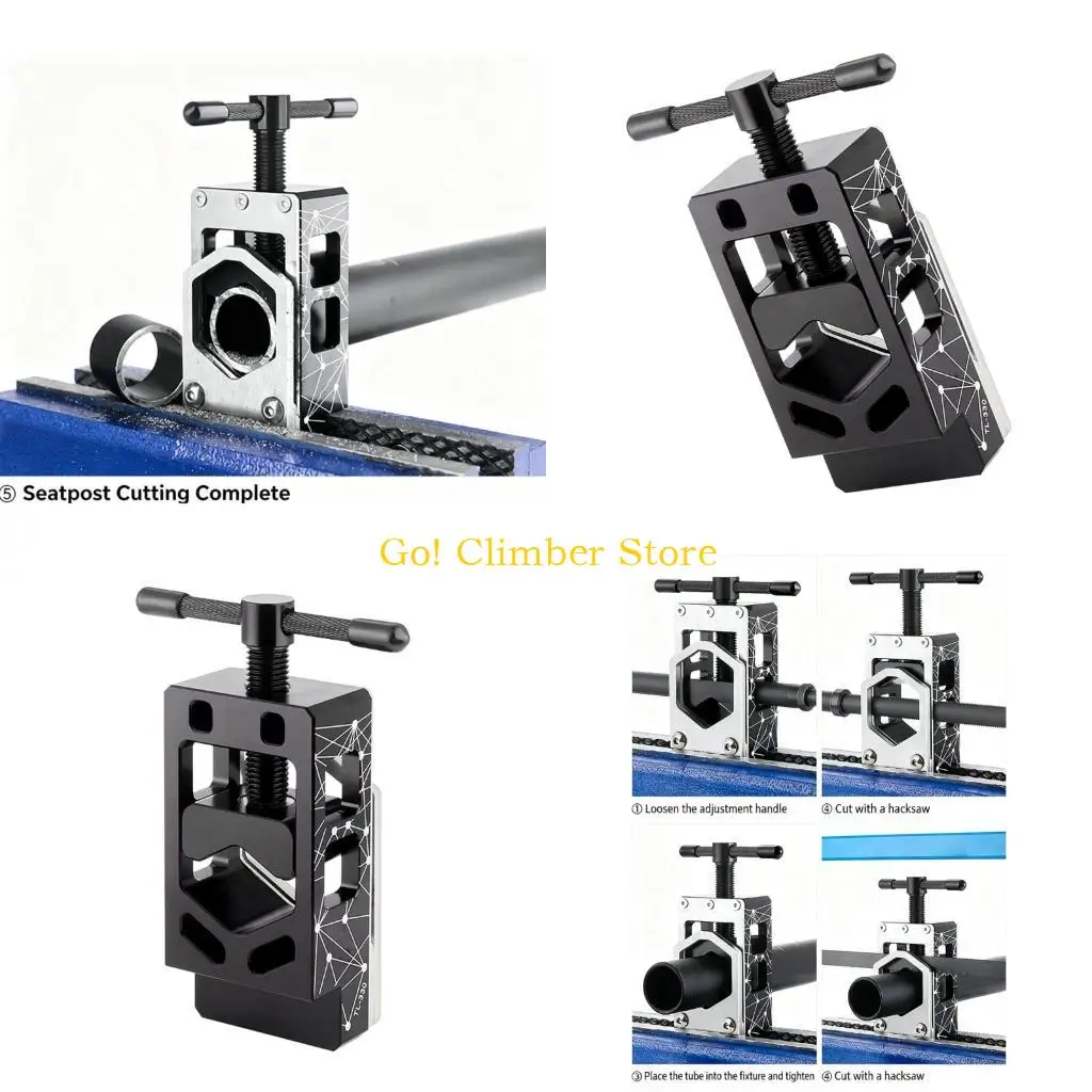 Q84C Bike Tube Cutting Tool for Fork Steerer and Seatpost Work, Open-Frame Aluminum Guide with Hand Screw Control for Repair Use