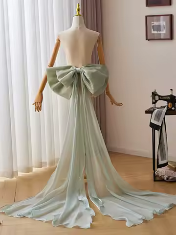 New sweat grass green bowknot butterfly removable detachable training tail prom performance evening dress gown accessories DIY