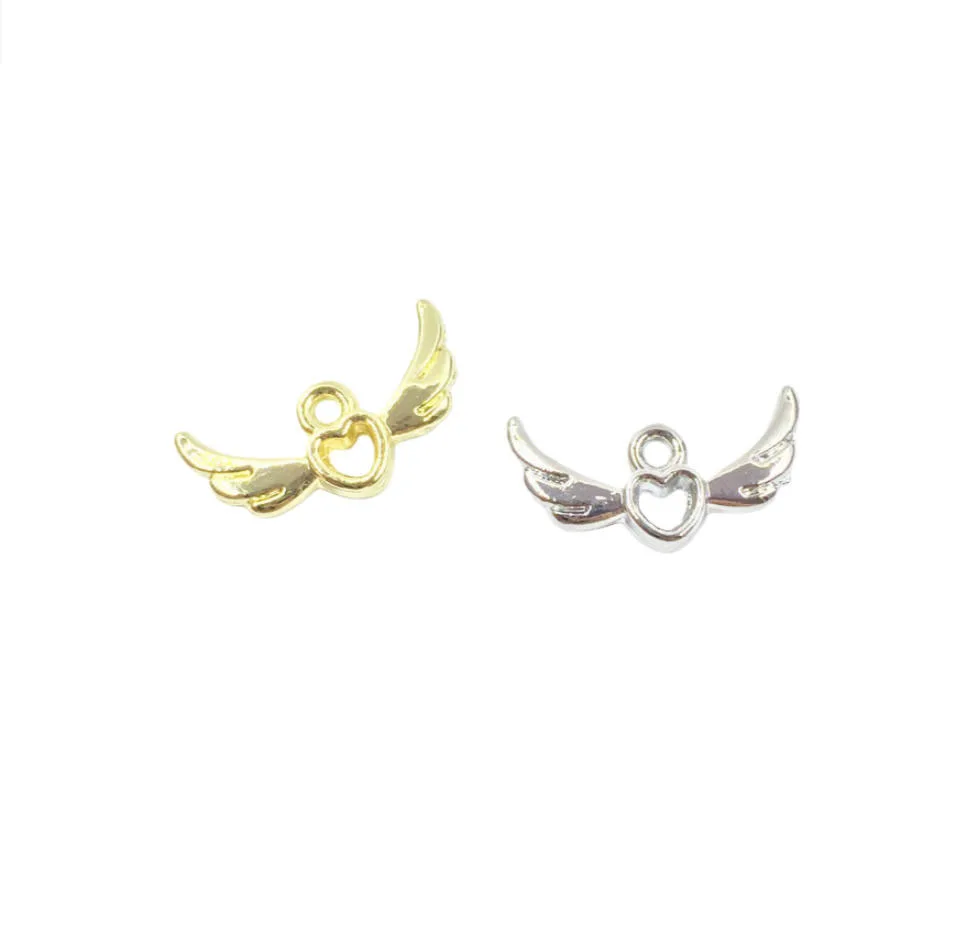 Eruifa 20pcs 8*16mm Pretty Heart With Wings Charms Wholesales Necklace,Earring Bracelet Jewelry DIY Handmade 2 Colors