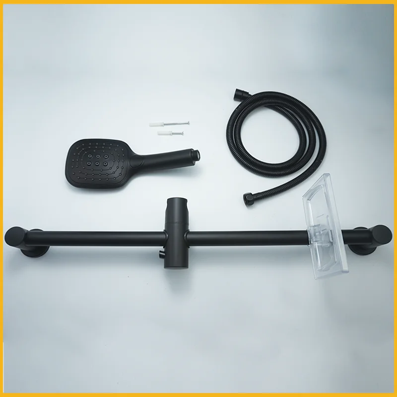 Stainless Steel Slider Bar Rod ABS Hand Shower With Bracket Can Be Rotated 360 Degrees and Liftable 1.5M Hose Sets Matte Black