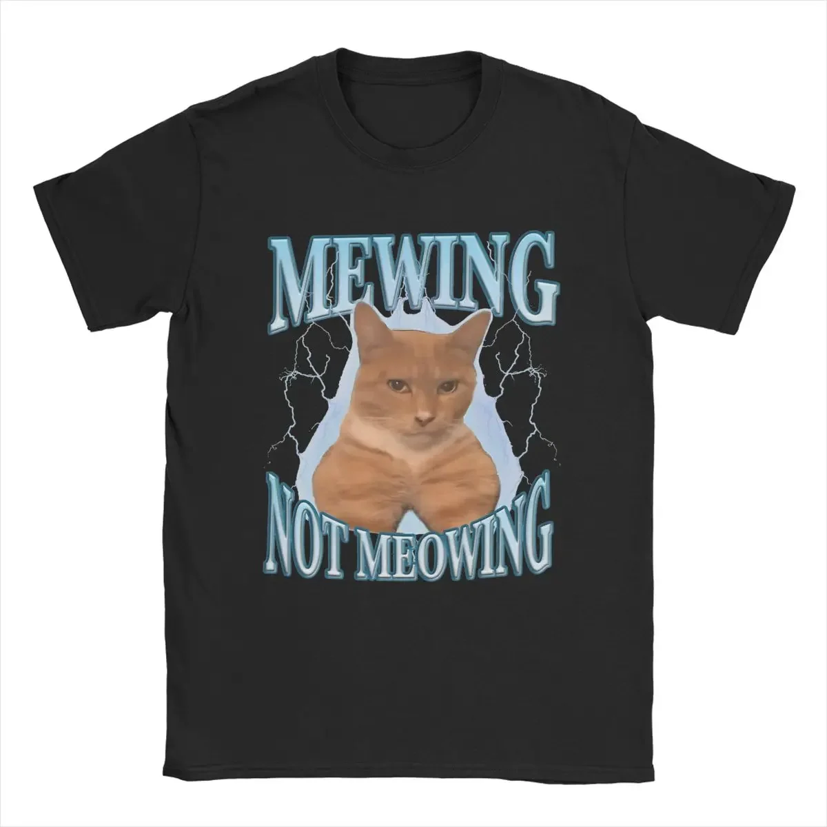 Mewing Not Meowing Cat Meme Men T Shirts Vintage Tees Short Sleeve Round Neck T-Shirts Cotton Classic Tops