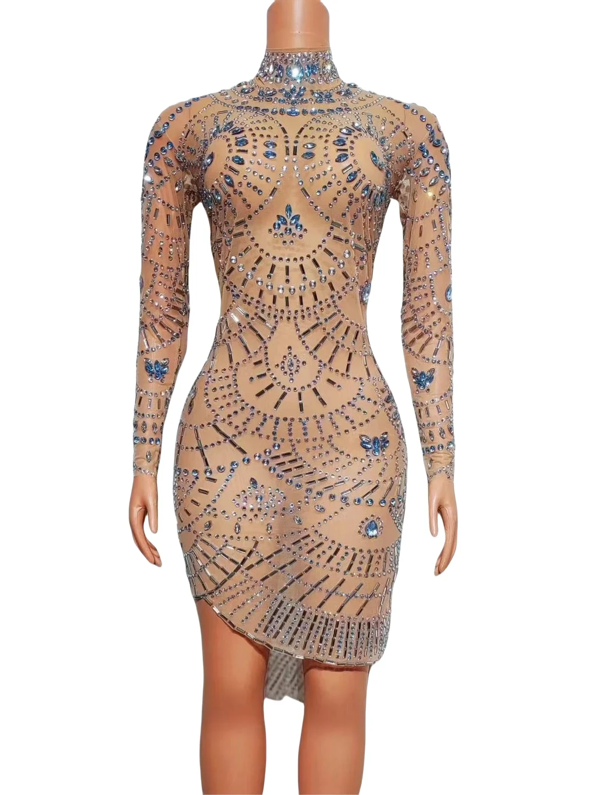 Feminino brilhante processo de perfuração quente strass aniversário rainha vestido clube celebridade palco rainha traje