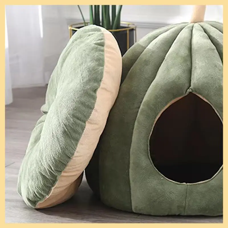 

GOOD-Warm Cat Nest In Winter Pumpkin-Shaped Cat Bed Closed Comfortable Pet Sleeping House Comfortable Cat Bed