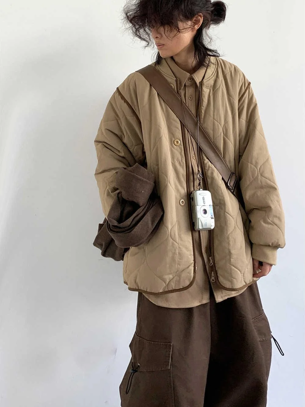 

Warm Cotton Jaet Retro Diamond Pattern ex Loose Baseball Collar Coat Thiened Long Sve Youth Casual Faion Winter ...