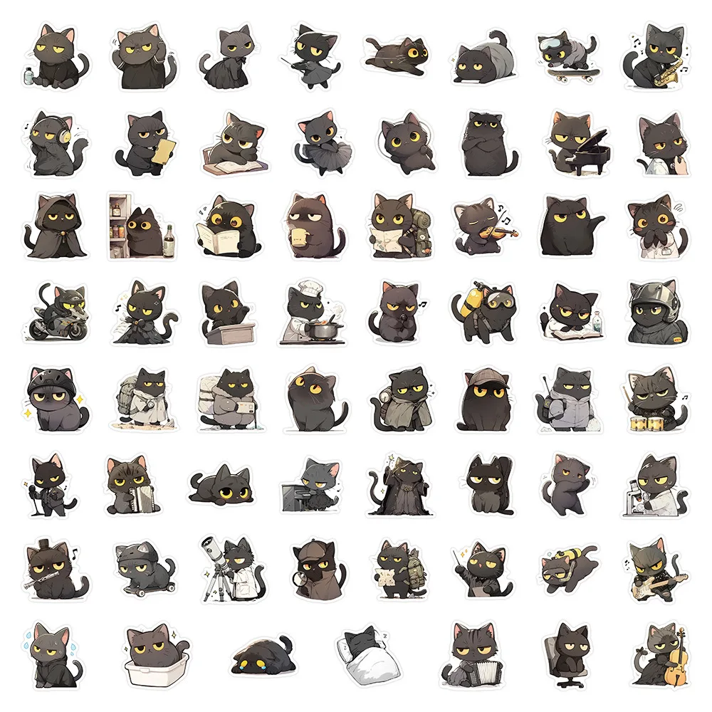 63 pçs bonito gato preto dos desenhos animados kawaii gatinho graffiti adesivos caixa de óculos mala notebook bicicleta brinquedo decorativo adesivos