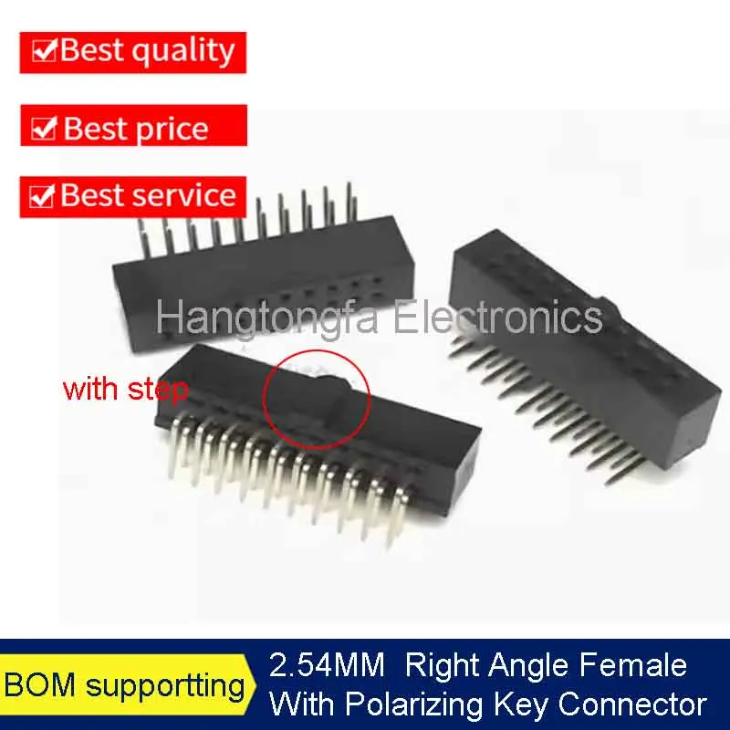 10pcs 2.54mm Pitch Female Header Strip 6/10/14/16/20/26/34/40/50 Pin Right Angle  Polarizing Key Connector 6P 10P 40P 50P