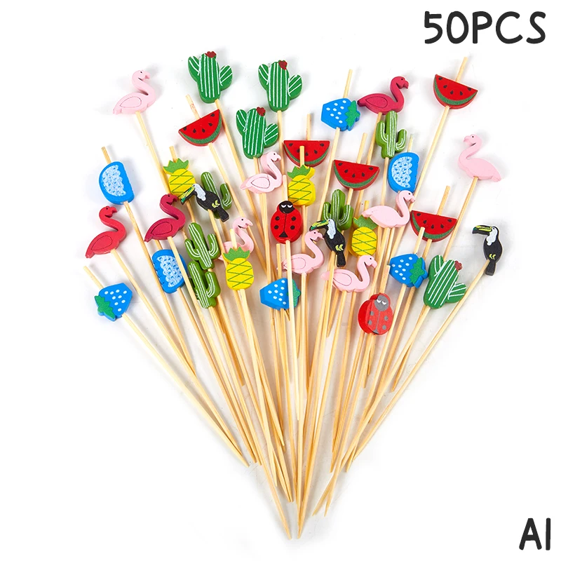 50/100Pc/Lot Star Disposable Bamboo Skewers Food Cocktail Picks Buffet Fruit Cupcake Fork Sticks Party Table Decoration Supplies