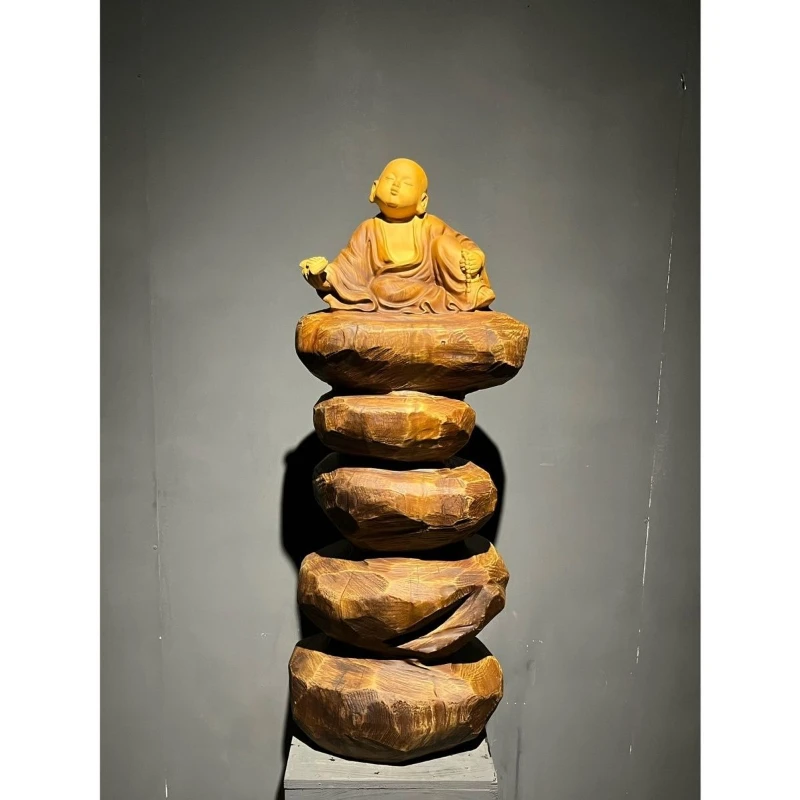 Camphor wood rosary small monk solid wood natural creative home tea room decorative wood carving ornament