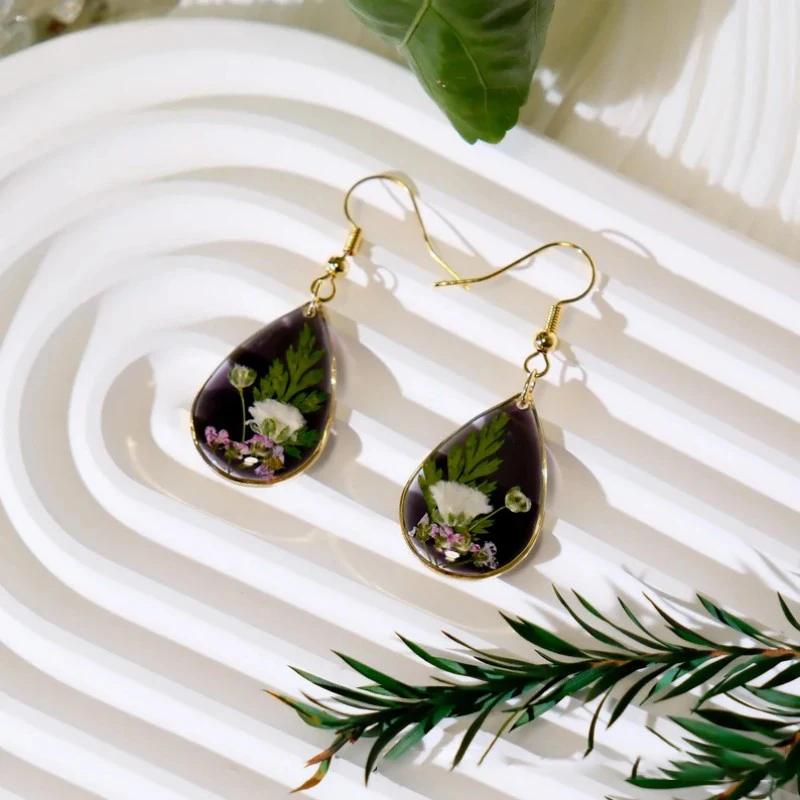 Pressed Flower Geometric Earrings Epoxy Resin Jewelry For Women 10