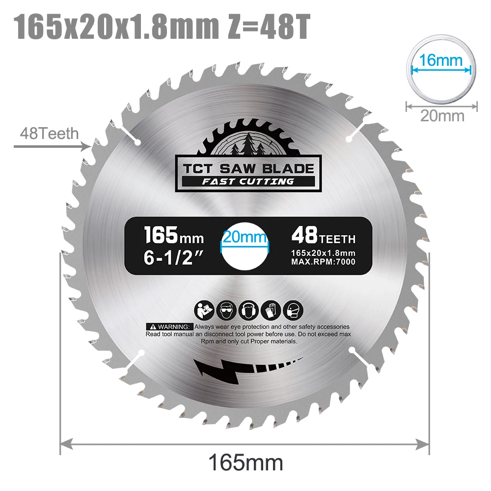 XCAN 165mm Cirkelzaagblad TCT Carbide Zaagblad Voor Houtbewerking Snijgereedschappen Hout Slijpschijf 24/40/48/60T