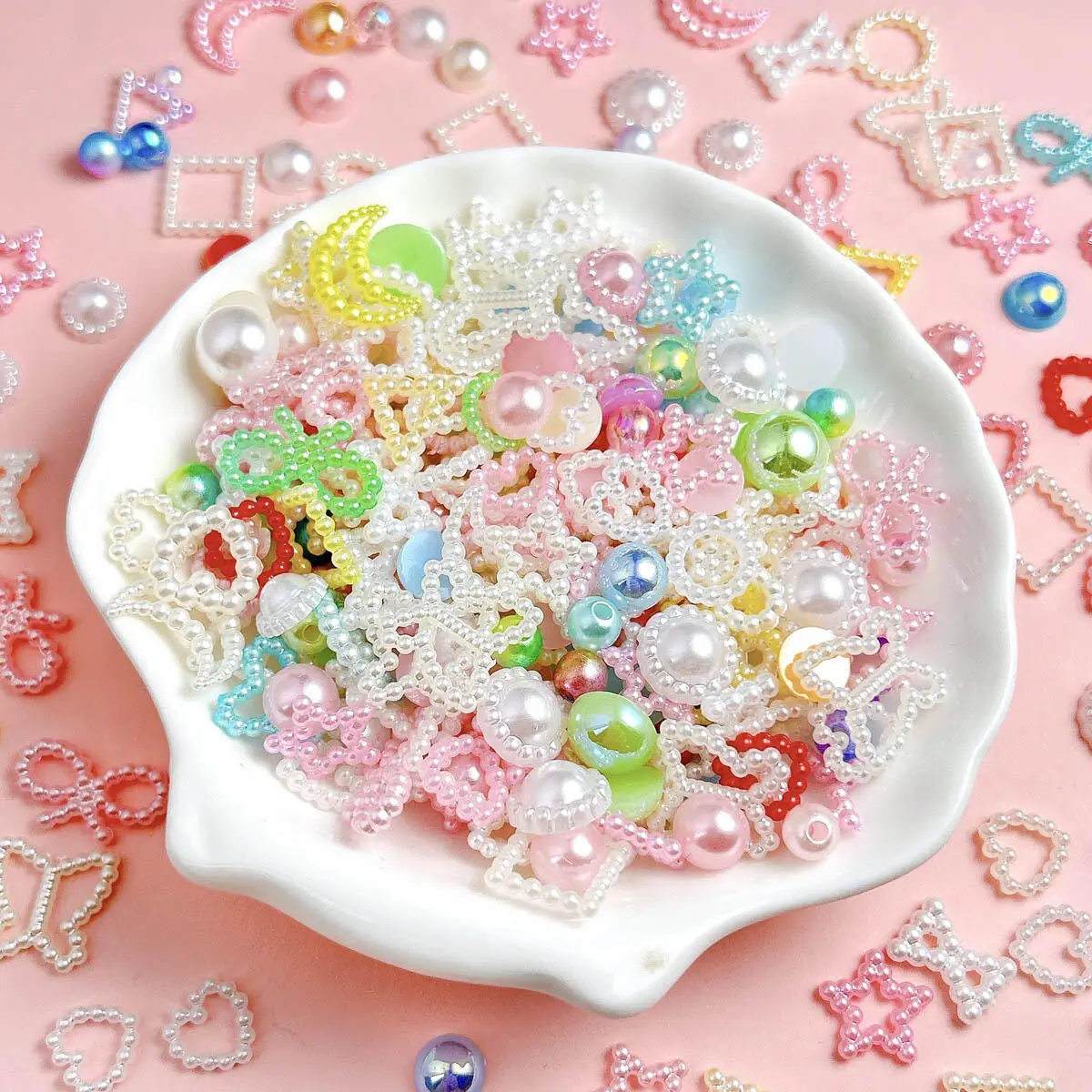 

Randomly Mixed Colored Hollow Out Multi Shape Resin Pearl Style Nail Charms Dazzling Beads Versatile DIY Crafts Accessories