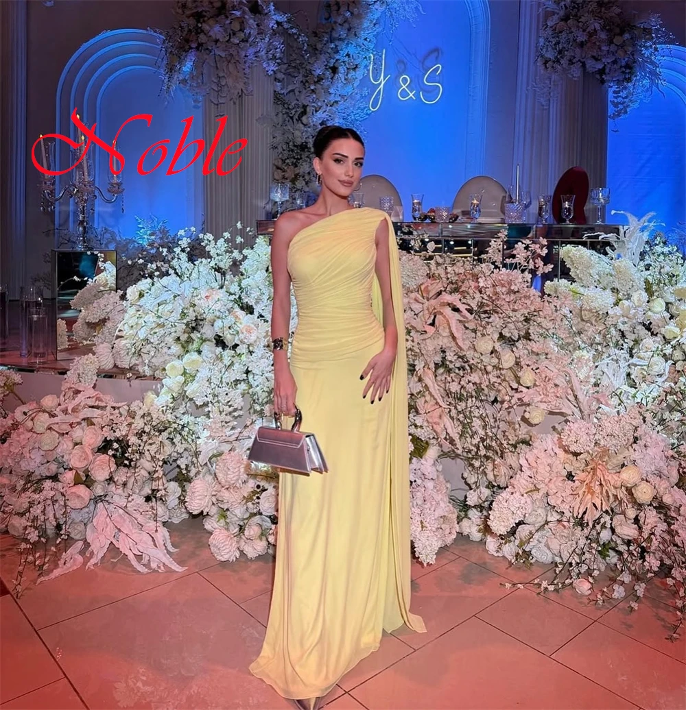 Customized Exquisite Yellow Chiffon Evening Dress High Quality One Shoulder Zipper Back Sweep Train Special Occasion Gowns