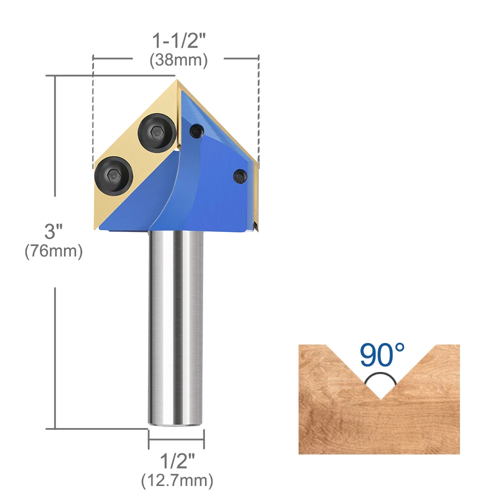 XCAN Milling Cutter 1/2 Shank 90 Degrees V Groove Router Bit Carbide Insert Wood Planer Bit V Slot Engraving Bit for Woodworking