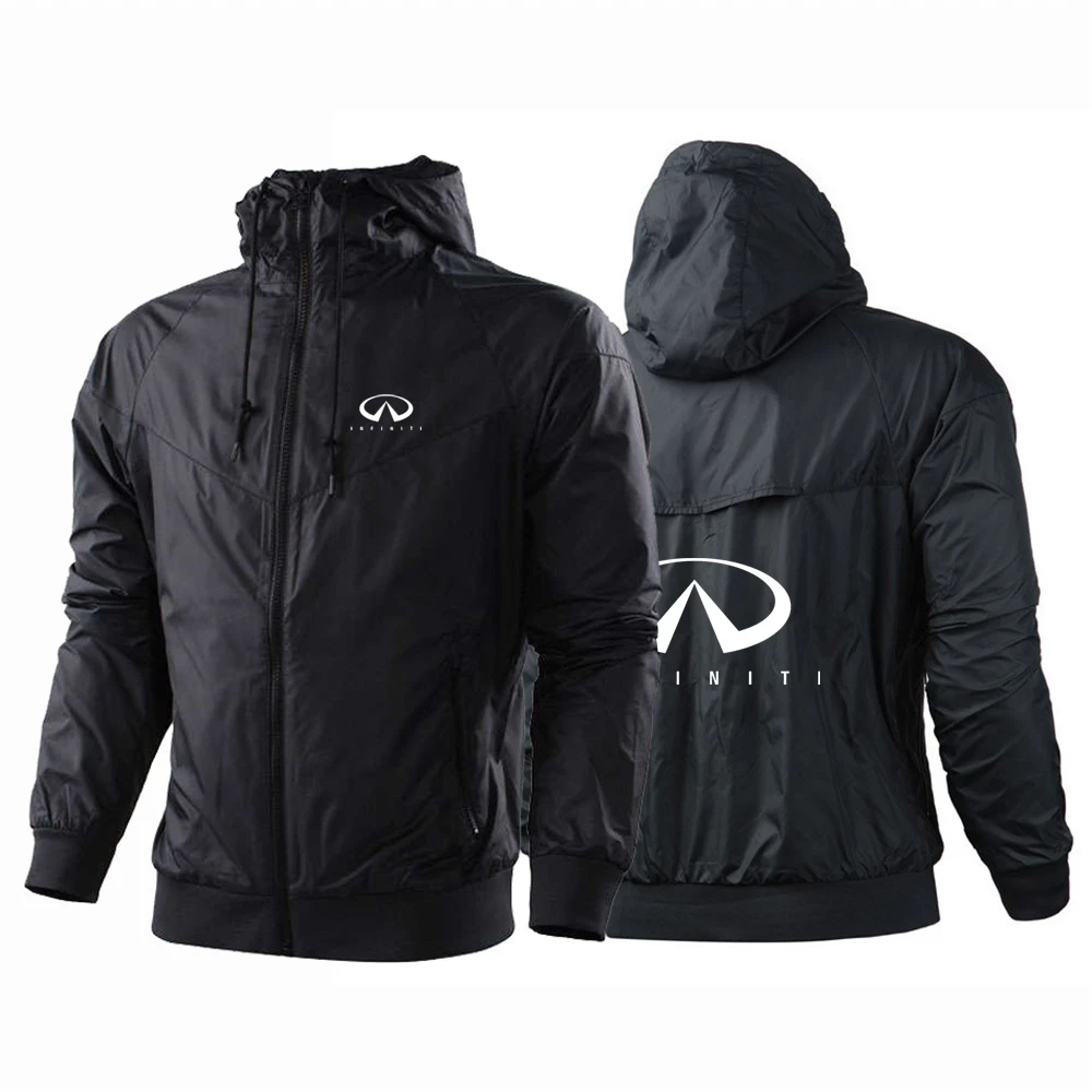 

2024 Men New Infiniti Windbreaker Spring and Autumn Windproof Harajuku Casual Hooded Color Matching Printed Fashion Coat