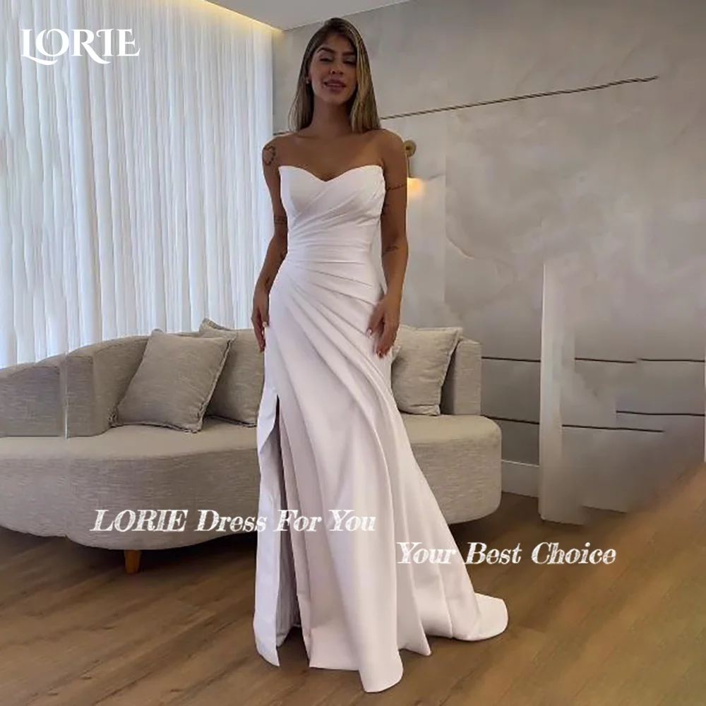 LORIE-vestidos de novia sexis de satén con hombros descubiertos, cola desmontable, corte en A, vestido de novia personalizado de color marfil, vestidos de novia