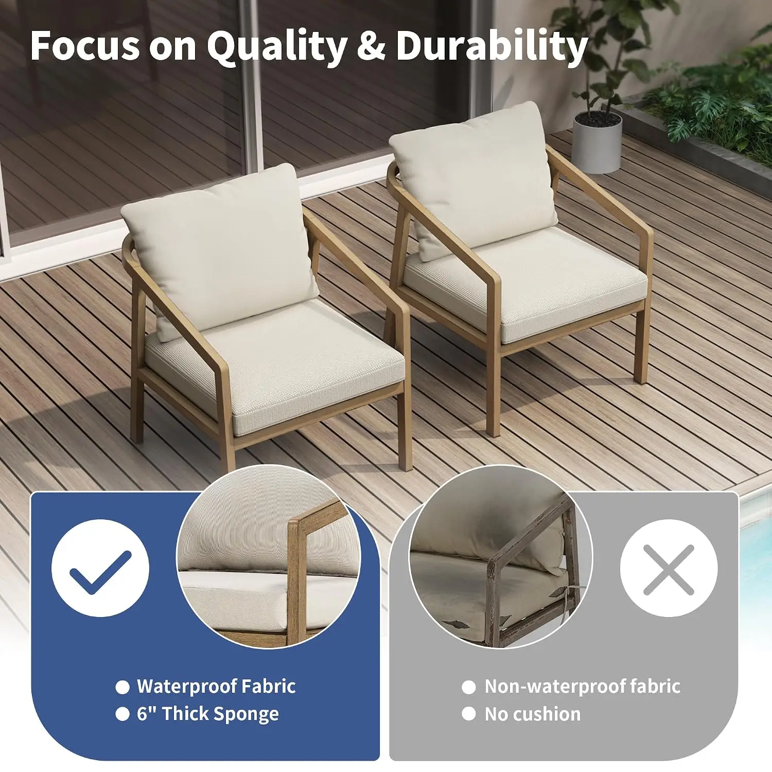 Patio Sofa Chairs Set of 2, Never-Rust Aluminum Outdoor Club Chairs with Washable Thick Cushions, All-Weather, Customized