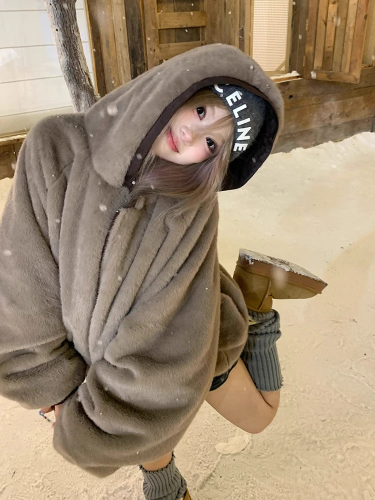 Damen Double-Sided Wear Baumwolle Jaet Winter Thi Oberbekleidung American Lazy Sle Commute Koreanische Version Long Sve Reißverschluss