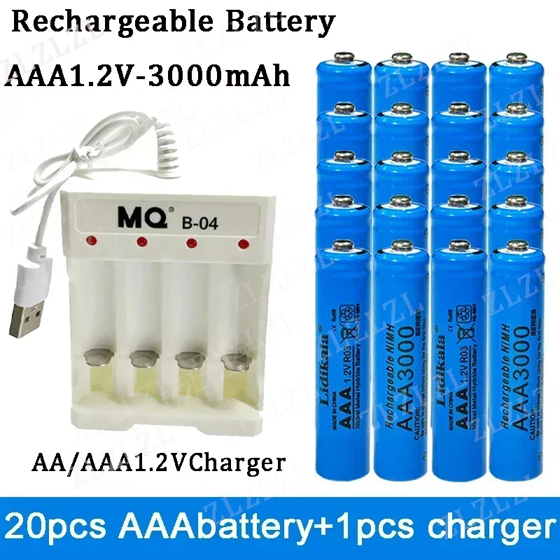 NEW High quality 1.2V rechargeable battery, AAA3000mAh battery+charger, alkaline technology, for remote control, toys/computer