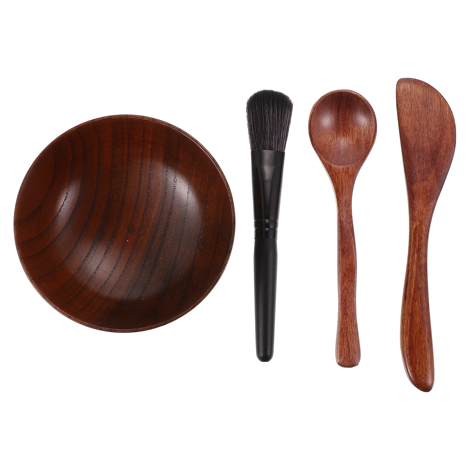 

4 Pcs Face Mask Four Piece Facial Bowl Make up Brushes Making DIY Microwavable Wooden