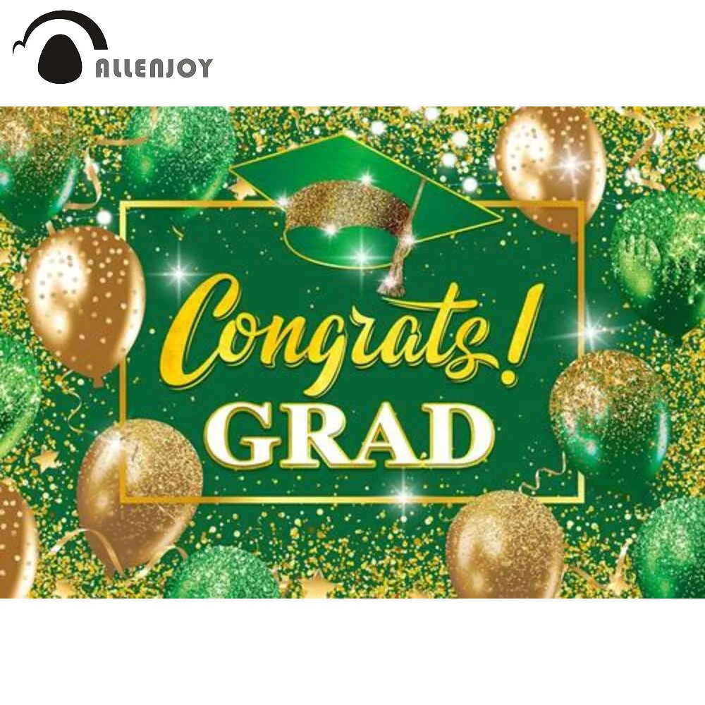 

Allenjoy Gold Green Congrats Grad Graduation Backdrop Class of 2022 Prom Party Bokeh Balloons Bachelor Cap Photophone Background