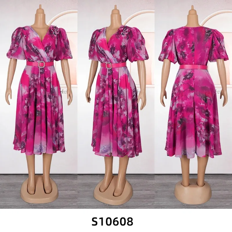 

Elegant African Dresses For Women 2025 New Summer Fashion Print Wedding Party Midi Dress Plus Size Evening Gown Ladies Clothing