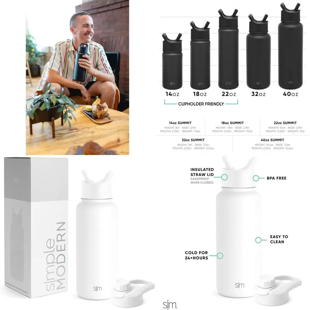 

Термос из нержавеющей стали на 32 унции с вакуумной изоляцией, соломинкой и крышкой-поилкой — многоразовый, герметичный, без BPA, для занятий спортом