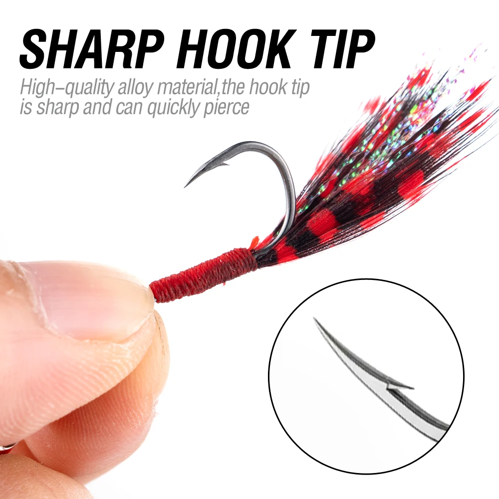 20 Stück Angelhaken mit Feder-Jig-Köderhaken, Angelhaken aus Kohlenstoffstahl, 10 Stück # 11 # 12 # 13 # Slow Single Jigs Assist Hook – Detail 3