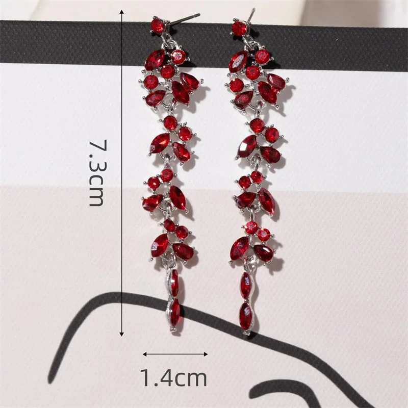 Modische Rote Zirkon-Ohrringe mit Langen Quasten für Damen, Elegante Rosenkristall-Anhänger-Ohrringe, Charms für Party und Hochzeit, Statement-Schmuck – Detail 4