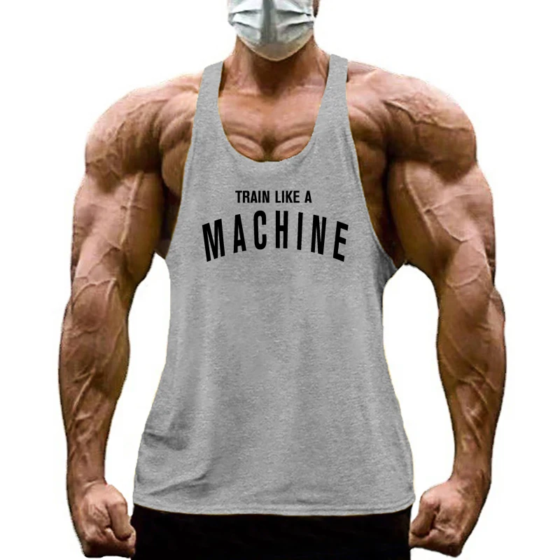 Profession Gym Clothing Mens Y Back Fitness Singlets Cotton Bodybuilding TRAIN LIKE A MACHINE Summer Workout Stringer Tank Tops
