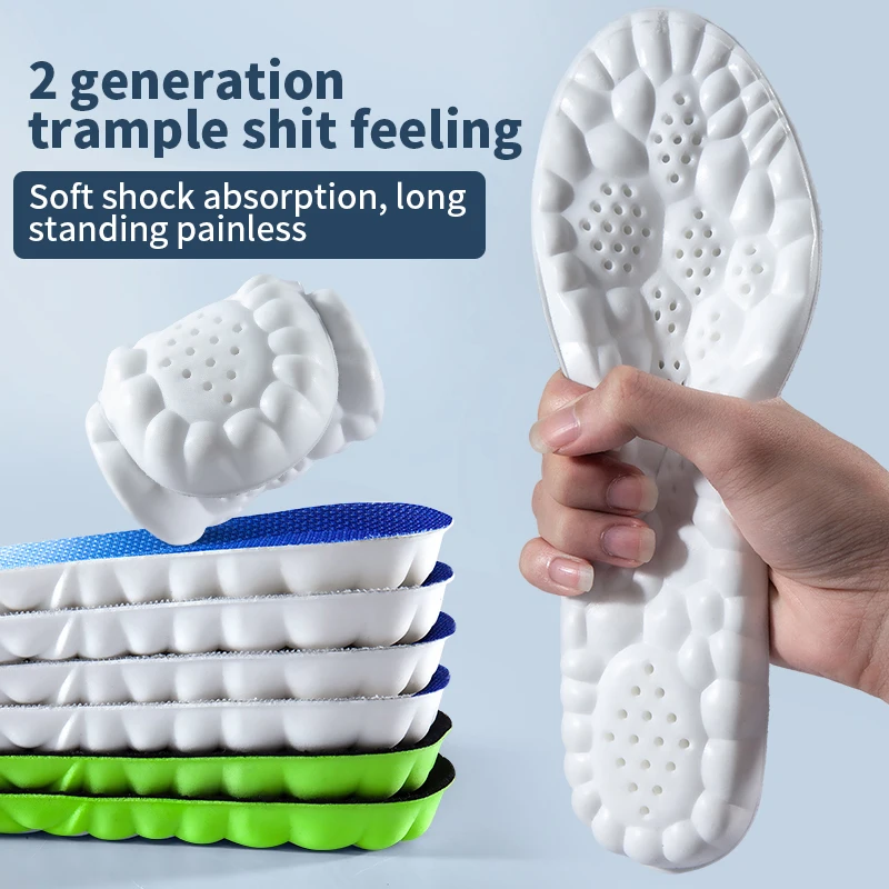 4D Super Soft Sport Insole Men Women Running Shock Absorbing Plantar Arch Support Shoe Pads Feet Orthopedic Inserts Cushion