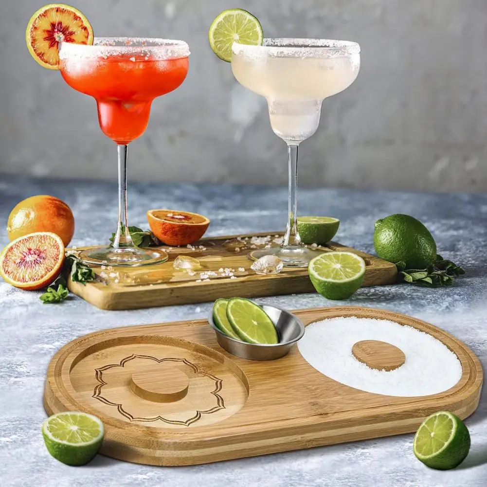 Salt Rimmer Board Wooden Cocktail Sugar Rimmer with Cutting Board Glass Rimmer Set Bar for Home for Margaritas for Cocktail