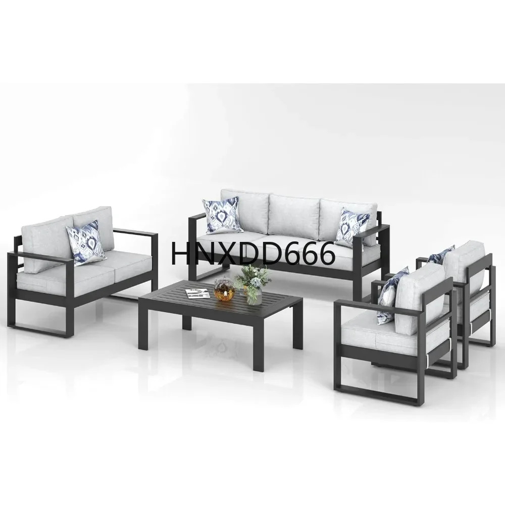 5 Piece, Outdoor Patio Sectional Conversation Metal Seating Sets with Olefin Cushion and Coffee Table, Garden Furniture Sets