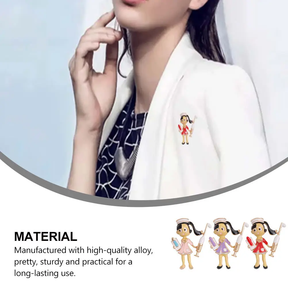 

3Pcs Alloy Female Nurse Brooch Pin Sturdy Decorative Breastpin Clothes Accessories Creative Unique Brooch for Work Weddings
