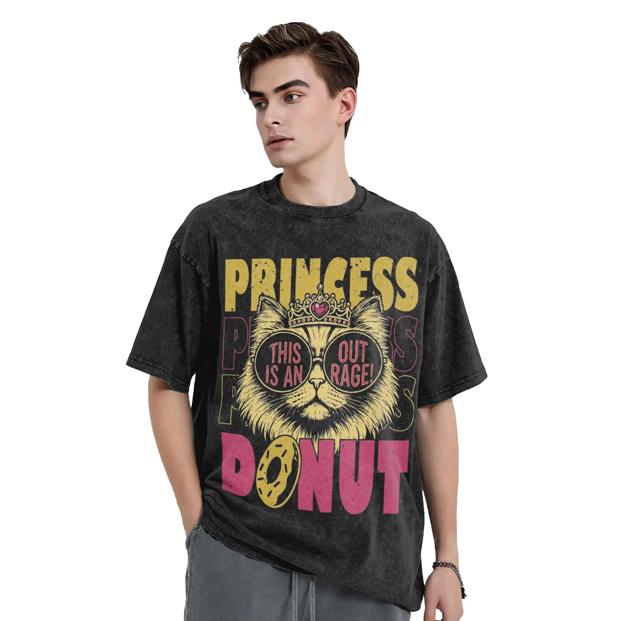 Princess Donut Dungeon Crawler Carl T Shirts Hip Hop Washed T-Shirts  Vintage Men Women Tops Streetwear Graphic Tee Shirt