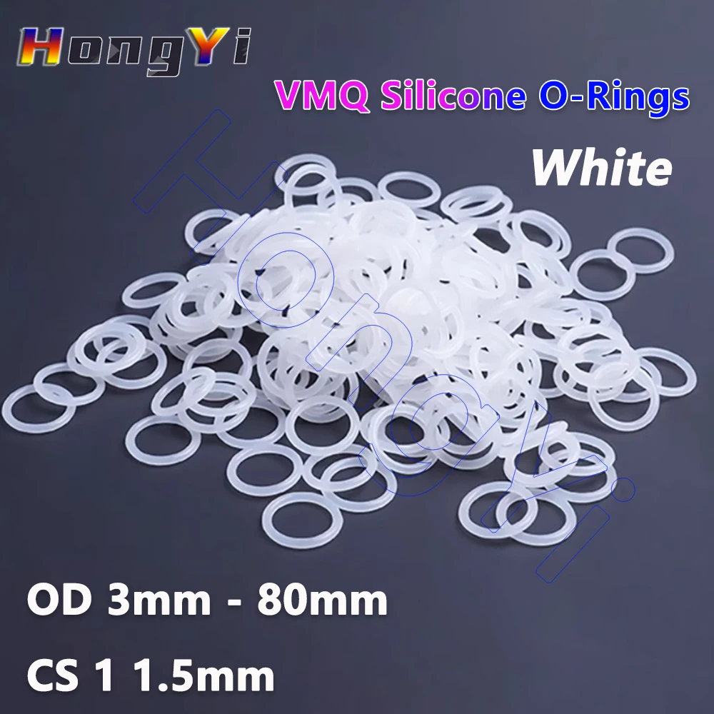 50Pcs CS 1 1.5mm VMQ Silicone O-Ring Gasket White Sealing Washer OD 3mm - 80mm Waterproof and Insulated