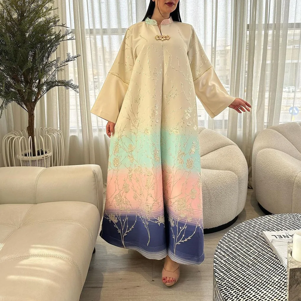

2026 Spring Summer Women's Jacquard Jalabiya Abaya Dress Dresses Gradient Muslim Outfit