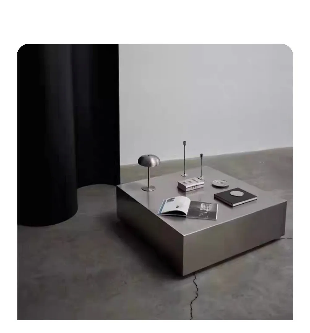 Stainless steel cube side table coffee table storage table light luxury style