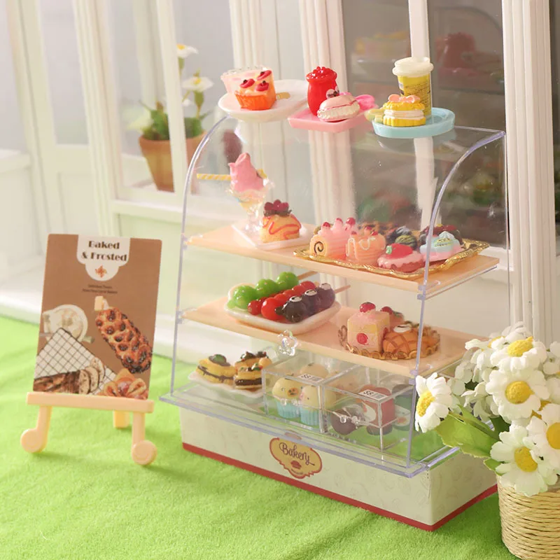 Artículos para casa de muñecas en miniatura, gabinete para pasteles, Mini vitrina para postres y pasteles, 1:12 BJD Ob11, accesorios para casa de muñecas, juguetes para juego de imitación