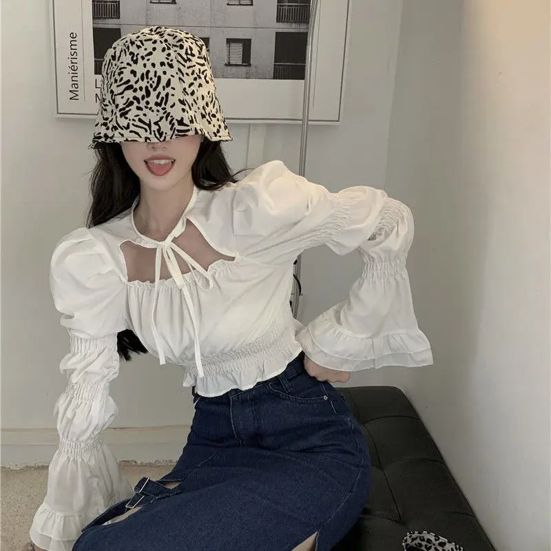 Blouses Women Crops Tender 2022 New Arrival Pure Chic Prevalent Dating Spring Fall Leisure Preppy Style Holiday Fit Mujer Blusas