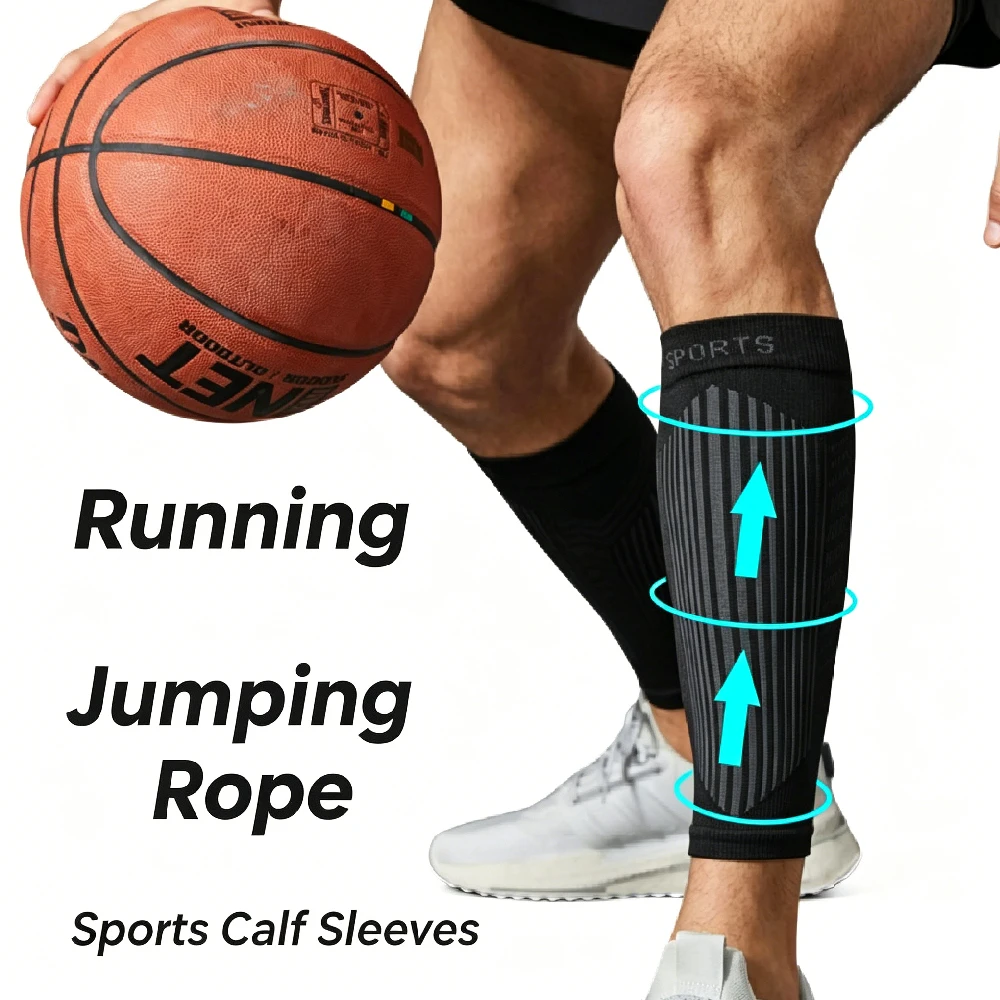 1Pair Calf Support Compression Sleeves, Footless Compression Socks for Men Women, for Varicose Veins, Pregnancy, Nursing, Sports