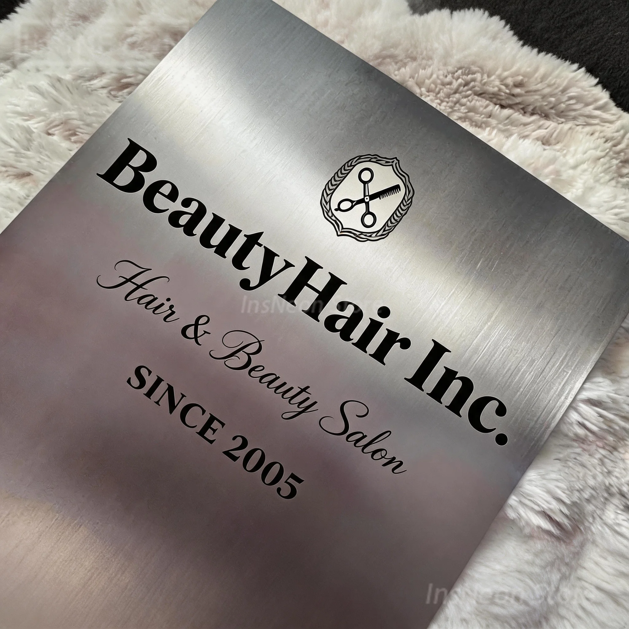 Custom Engraved Metal Name Sign, Brushed Stainless Steel Wall Plaque, Non-Lighted Business Logo Plate for Hair Beauty Salon