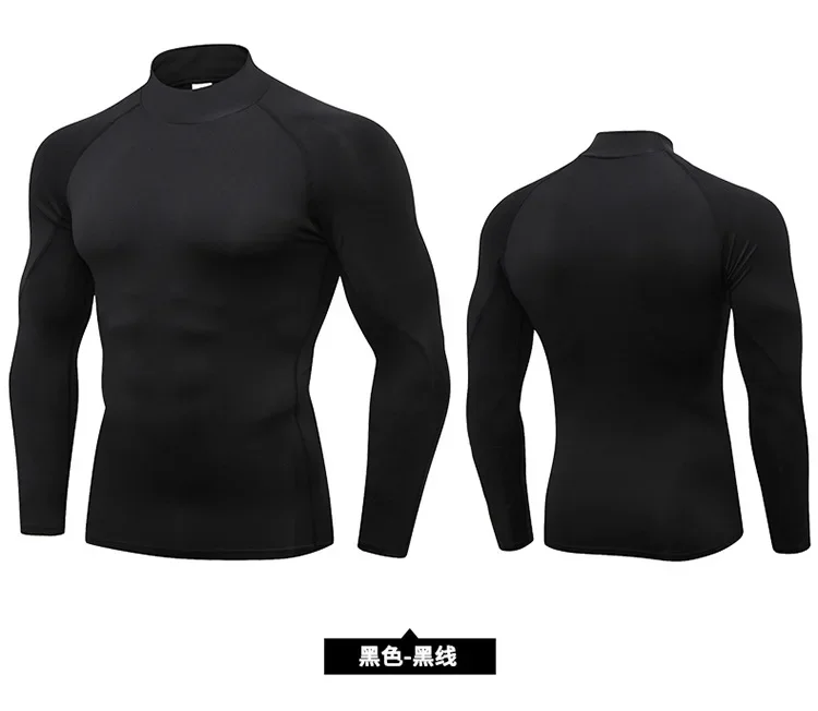 Ropa de gimnasio de terciopelo de invierno, top de secado rápido de baloncesto cálido de manga larga con cuello alto para hombre