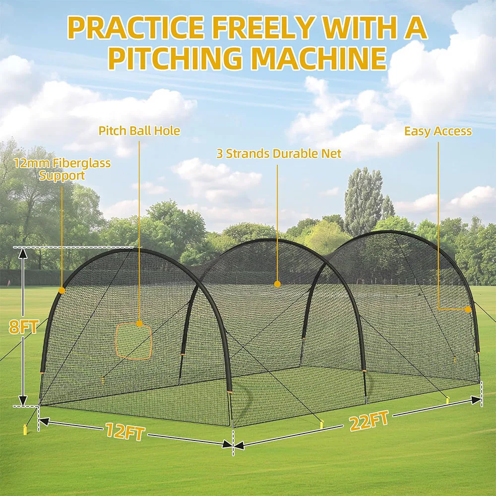 Baseball Batting Cage 22 X 12 X 8 ft Baseball & Softball Hitting Cage for Backyard Park, Portable Batting Cage System
