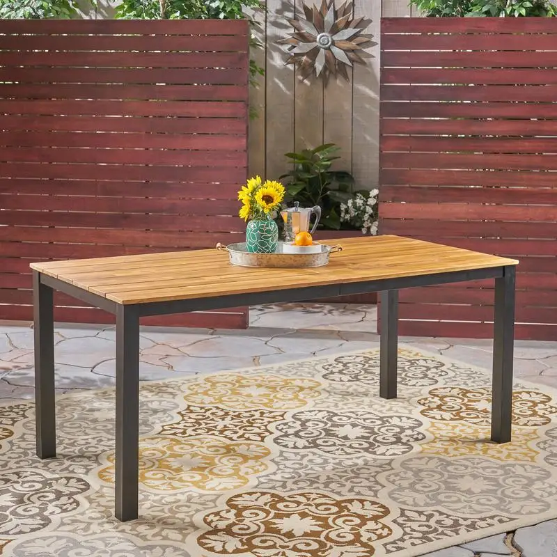 Mesa de comedor rectangular para exteriores, mesa de patio de madera de acacia de 71", mesa de bistró de granja para patio, jardín, piscina, terraza