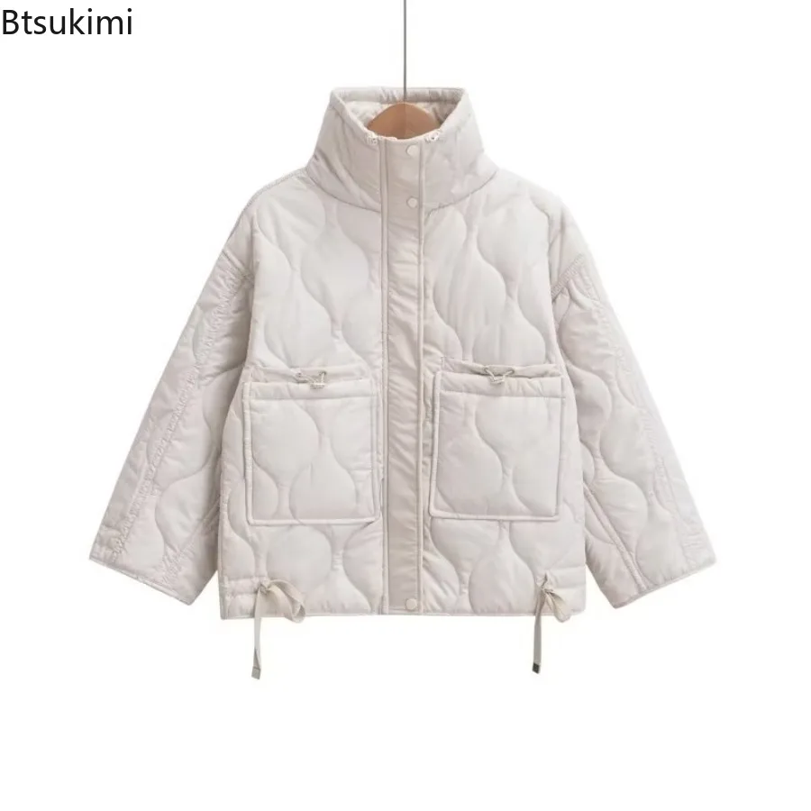 2025 Autumn/Winter New Product Women's New Fashion Loose Pocket Stand Up Collar Lightweight Quilted Cotton Coat Warm Jacket