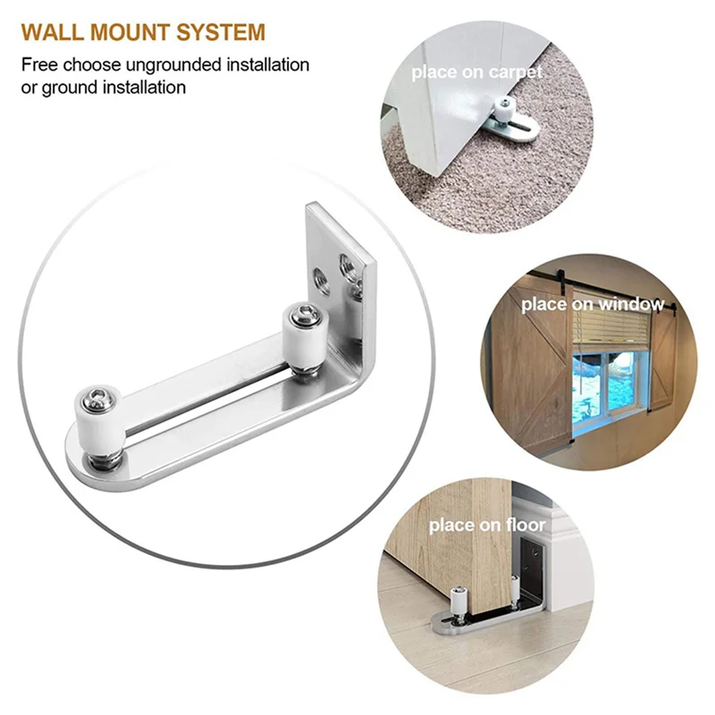 A20F-3X Modern Chrome Sliding Barn Door Floor Guide Ball Bearings Adjustable Stay Roller Wall Mount System For All Size Door