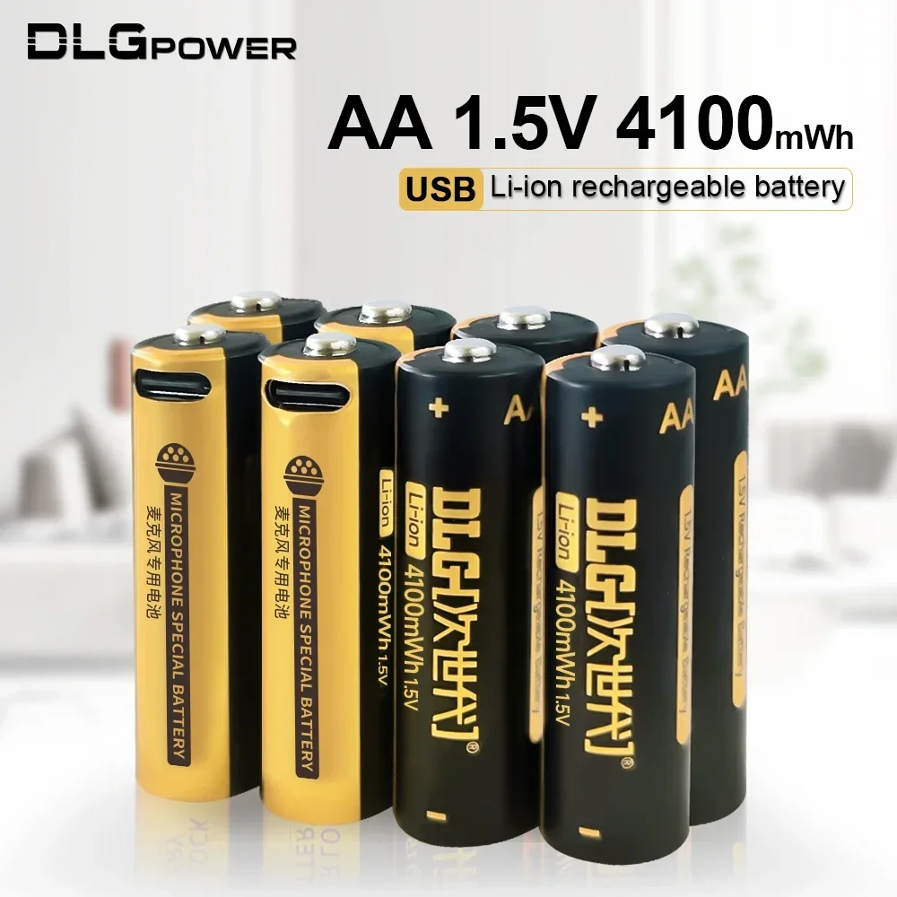 DLGPOWER 4/6/10pc aa 1.5V 4100mWh USB Li-ion Rechargeable Battery for Electronic Toys Microphone Remote Control Smoke Alarms